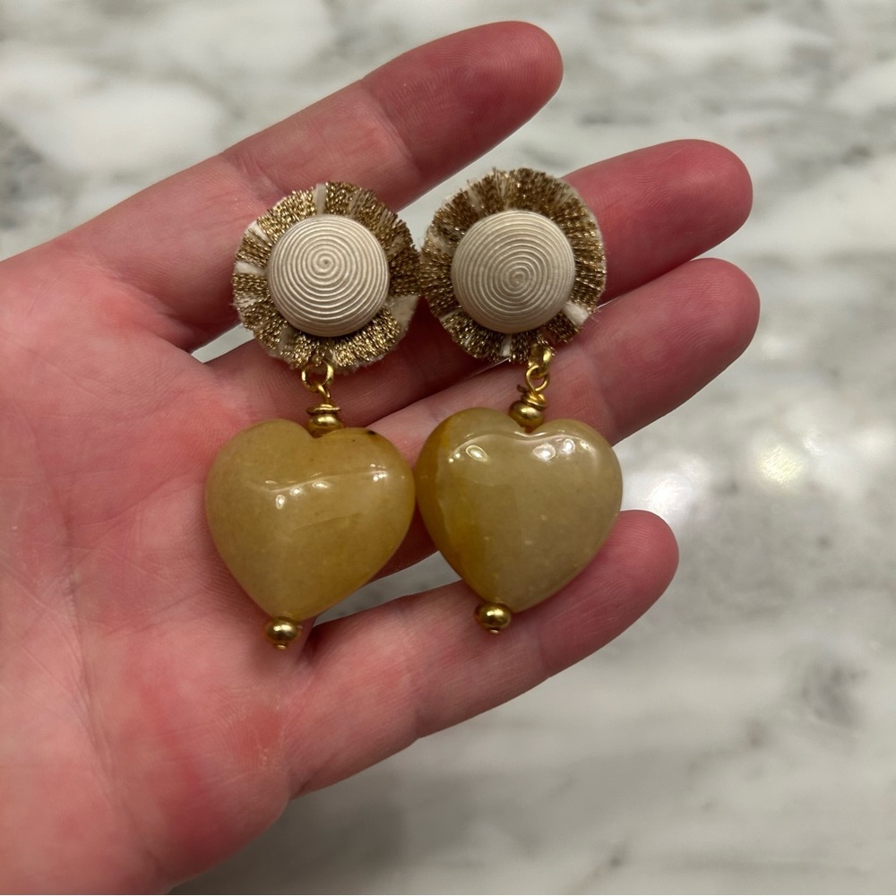 Gold and Cream Heart Earrings